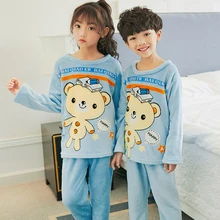 Стиль Зимние Детские флисовые пижамы теплая фланелевая одежда для сна для девочек Loungewear коралловый флис детские пижамы Домашняя одежда мальчиков Пижама