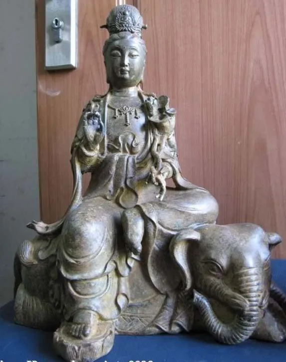

11"Tibet Buddhism Copper Bronze manjusri samantabhadra Bodhisattva Statue pair