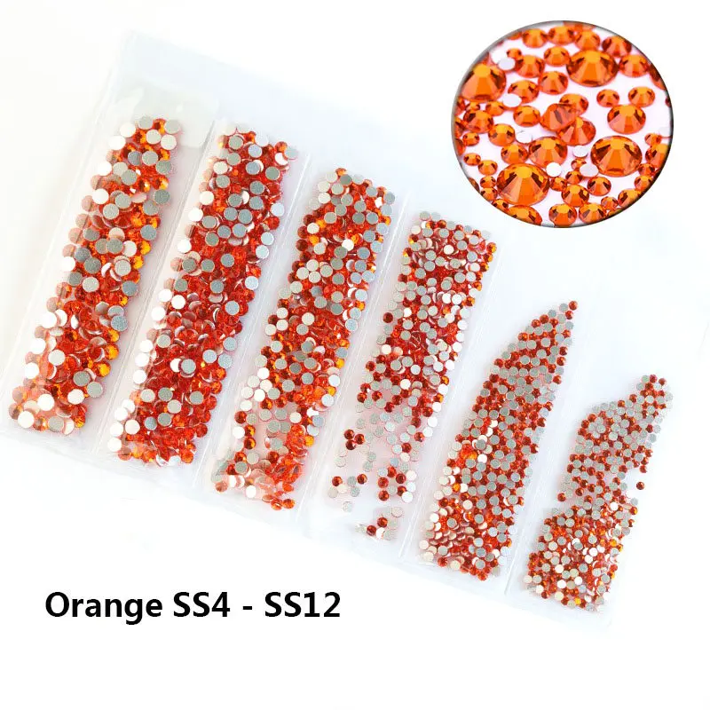 ss4-ss12 mix 1700pcs SS3-SS34 Гиацинт оранжевый с плоским основанием, для ногтей арт-деко Стразы не для горячей фиксации ногтей tas для страз и украшения клей на камне - Цвет: ss4-ss12 mix 1700pcs