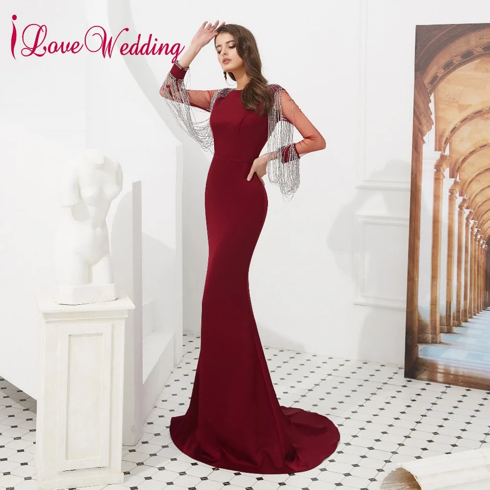 Robe De Soiree вечерние платья с круглым вырезом и кристаллами кисточками длинными