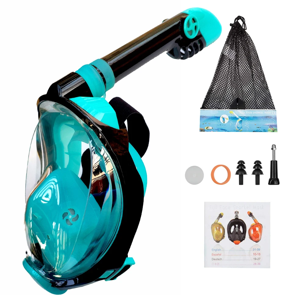 

Diving Mask Full Face Snorkel Mask Set with Anti Fog Advanced Breathing System Adult Kids Swimming Mask Detachable Camera Mount