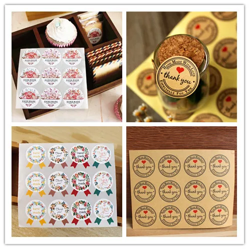 

12-240/pcs thank You Love Self Adhesive Stickers Kraft Label Sticker For Diy Hand Made Gift Cake Candy Paper Tags