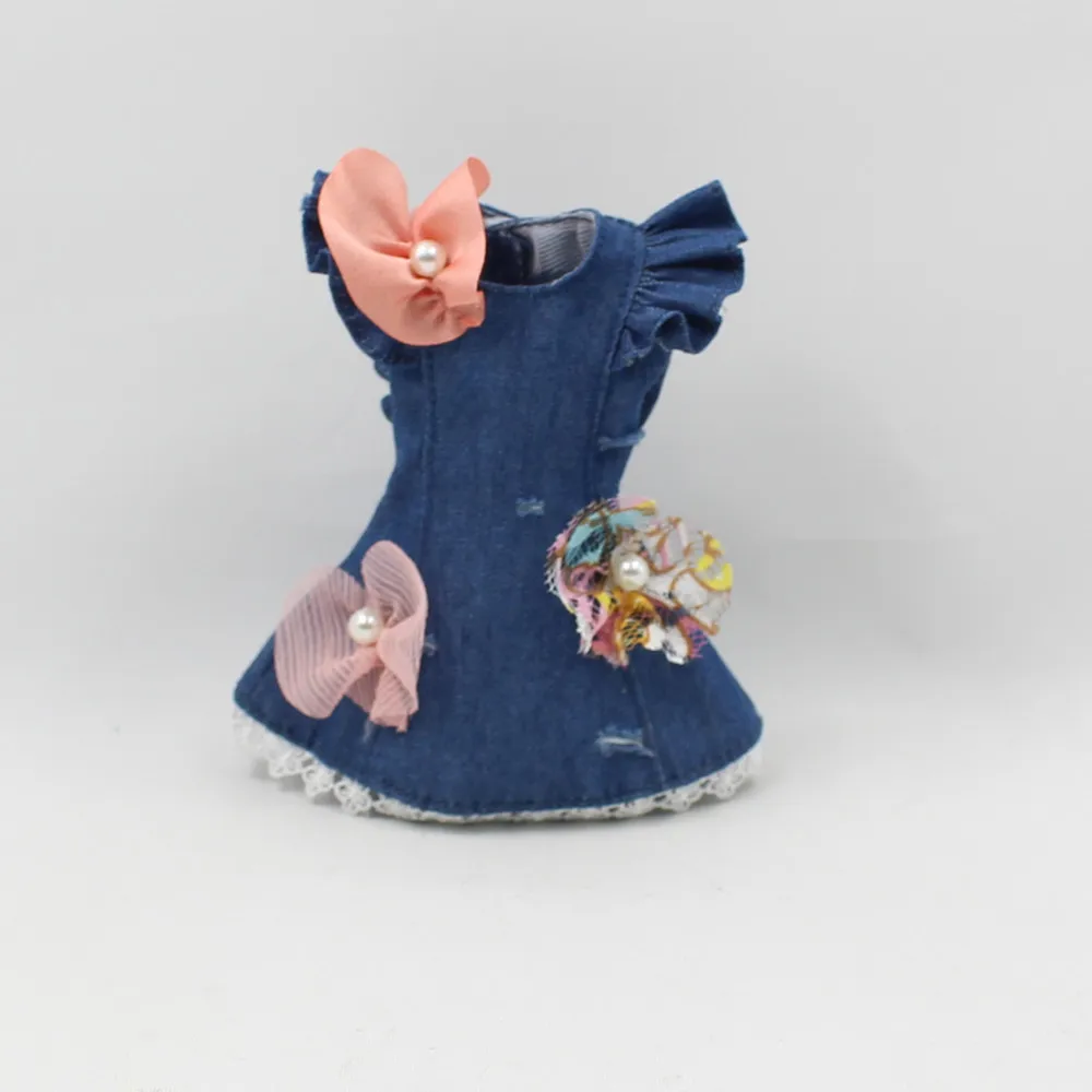 Blyth кукла ледяной licca Кружева Лук цветок платье синяя одежда лук|clothes breastfeeding|dress