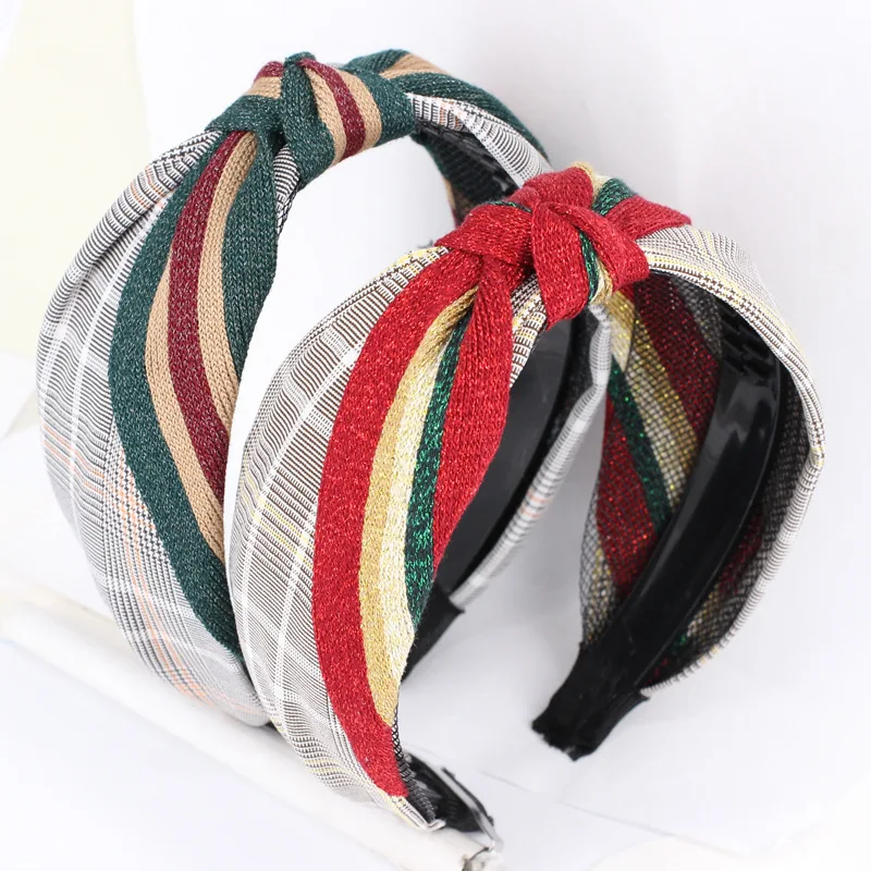 

New Fashion Plaid Striped Knot Headbands For Women Patchwork Headband Korea Hair Accessories Hair Band Crown Hairbands Head Wrap