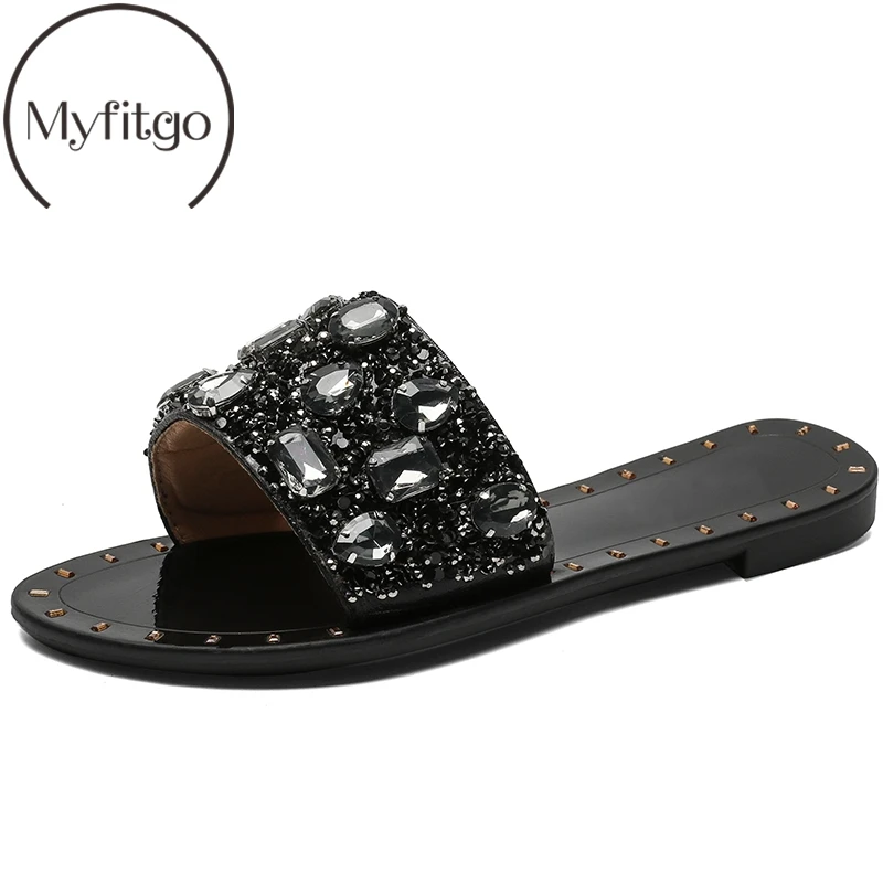 

Myfitgo Women Casual Summer Flat Beach Slippers Female Crystal Diamond Slides Slipper Shoes For Girls Woman Leisure Shoes New