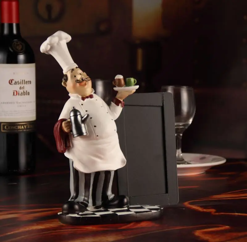 Adorable Cook Model Menu Tablet Decor Resin Chef Statue Message Board