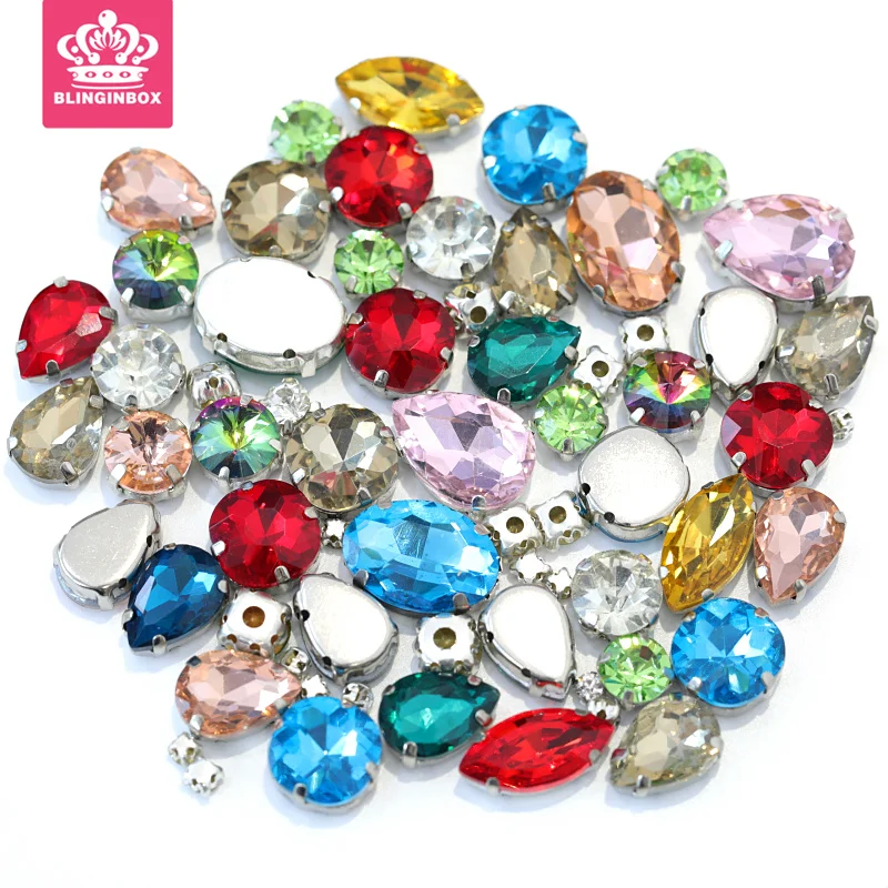 50ps Mixed Shapeds Colors Sizes Pointback Sew On Rhinestone with Claw Settings Glass Crystal Sewing Chatons in Claws Dress Y1906 | Дом и сад