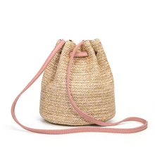 Summer Straw Bucket Bag Weave Purse Handbag Fringe Bohemian Bag Pouch pink transparent bucket bag and pouch bag