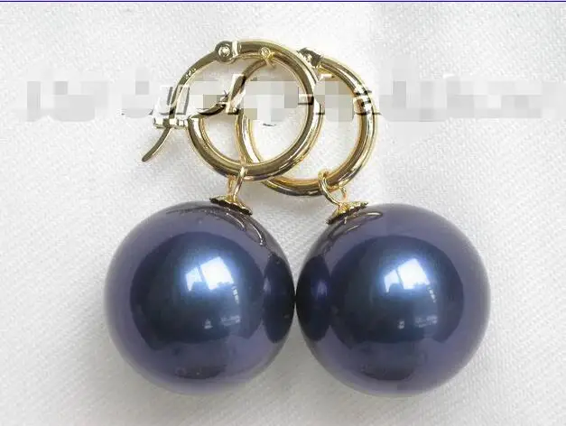 

FREE SHIPPING HOT sell new Style >>>> big 20mm navy blue round sea shell pearls earring