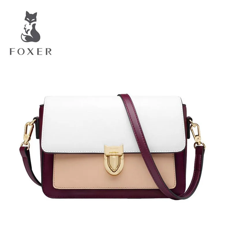 

FOXER 2019 New women Leather bag fashion splice small bag quality designer bag leather handbags women leather shoulder bag