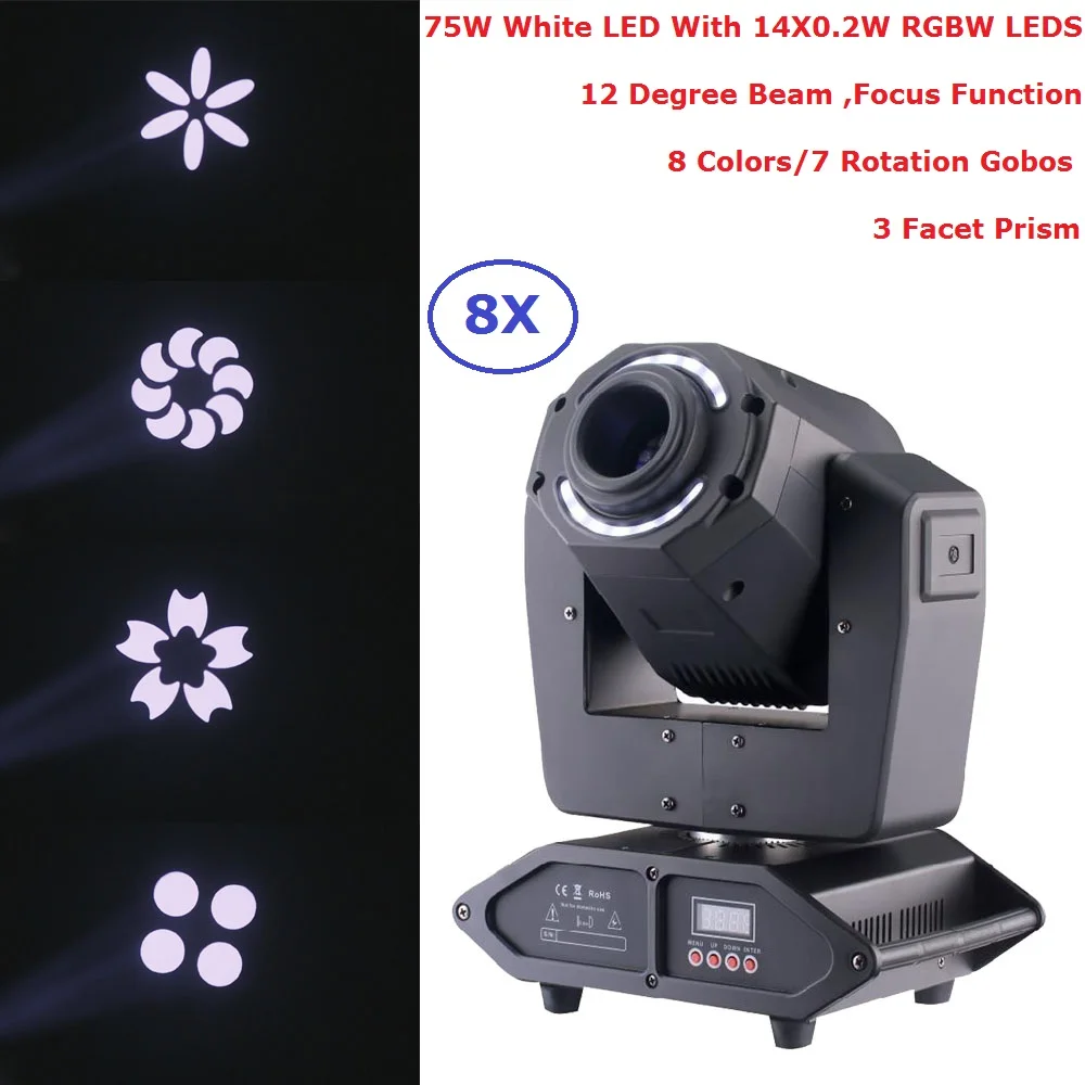 8 Unit Beam Spot Moving Head Lights 75W Gobo LED Moving Head Stage