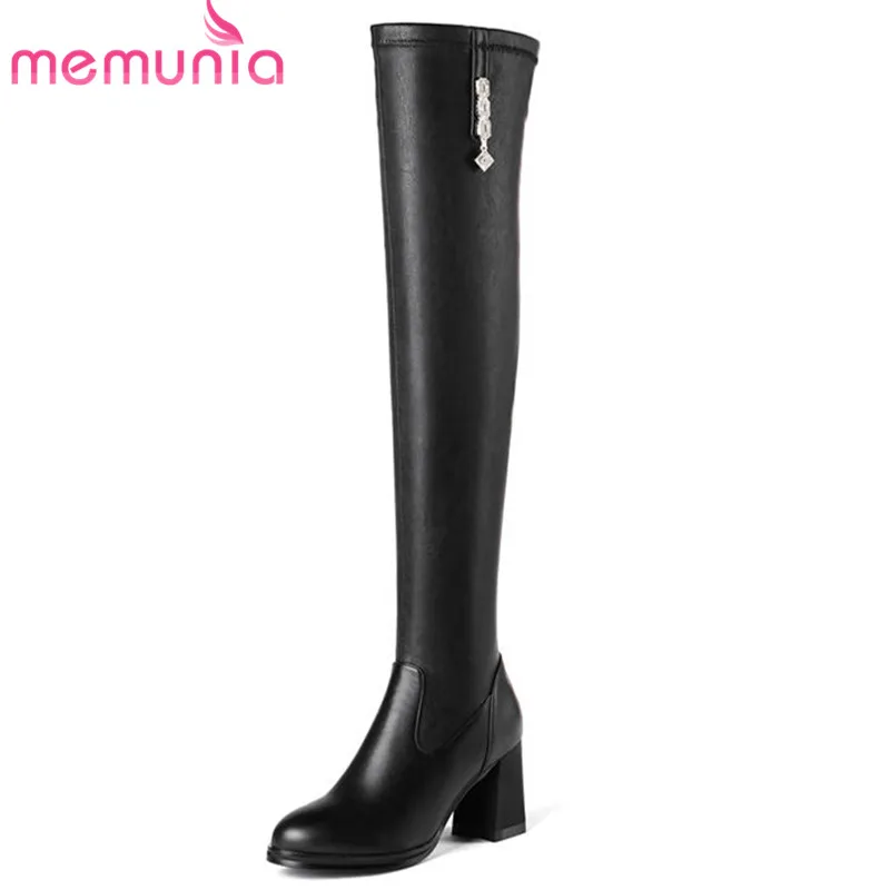 

MEMUNIA 2018 newest thigh high over the knee boots women solid colors sexy long boots Stretch pu booties high heels shoes woman