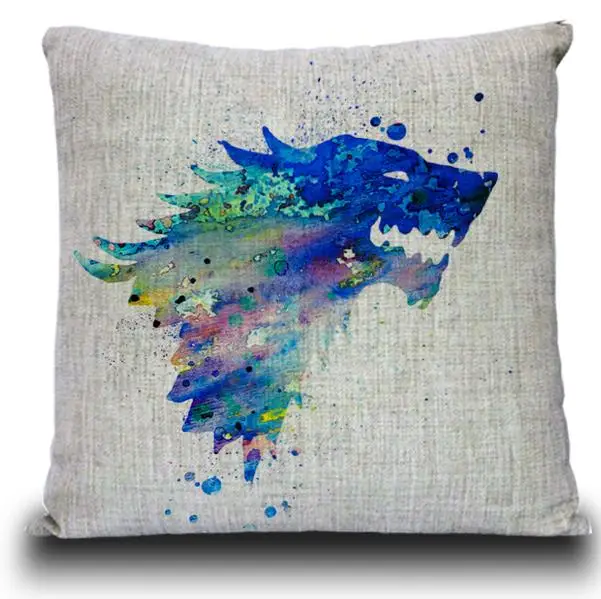 

Game of Thrones Blue watercolour Wolf pillow cover cushion cover Wolf Head Linen Pillow case in Home decoration sofa cushions