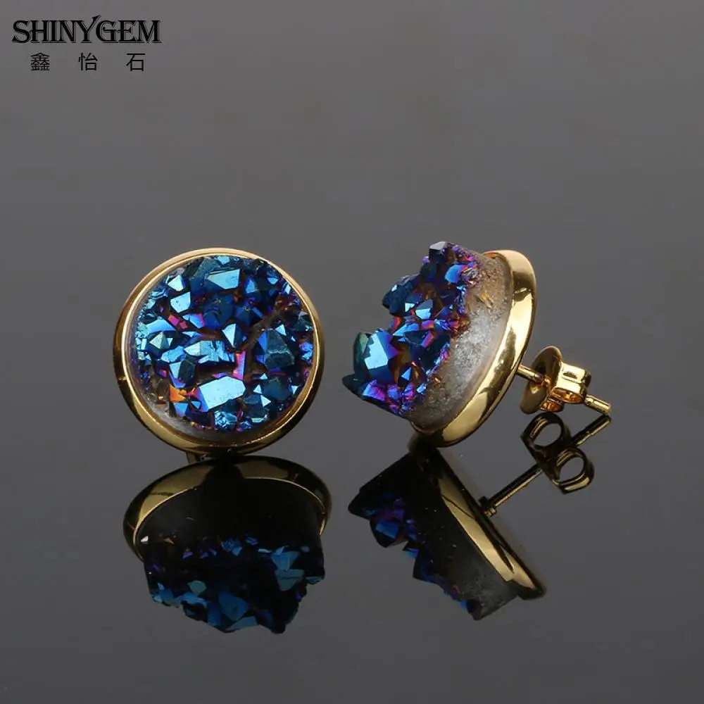 ShinyGem 6 мм/8 мм/10 мм/12mm круглый Агат Серьги позолота Натуральный камень гвоздики