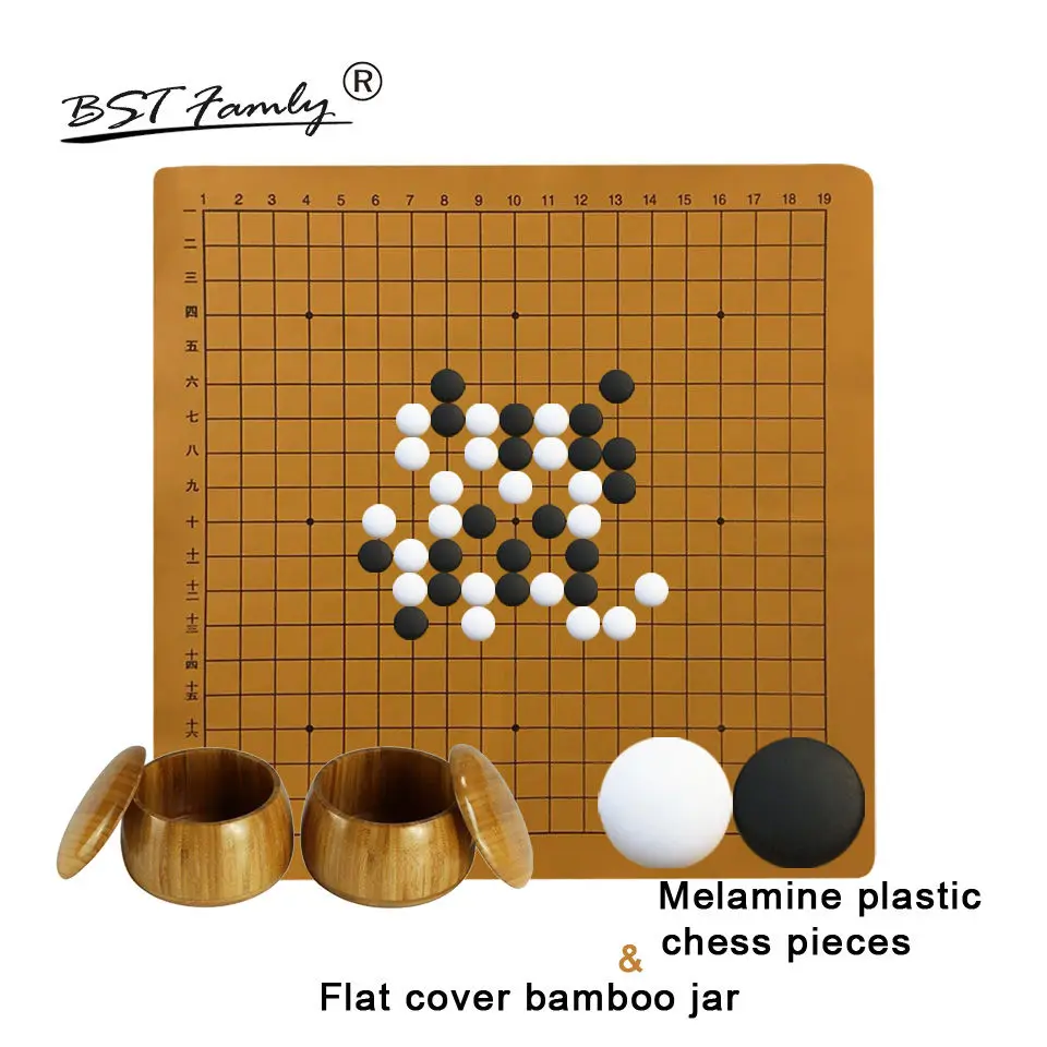BSTFAMLY пластиковый Шахматный набор для игры в шахматы, 361 штук, для 19 дорожек, ПУ доска с плоским покрытием, Бамбуковая баночка, китайская игра в шахматы, меламин, Yunzi Weiqi G44 - Цвет: Melamine Set