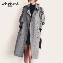 Whoholl женщин плед плащ Большие размеры Новые осенне-зимние Большие размеры женские большие размеры пальто с длинным рукавом женский кардиган