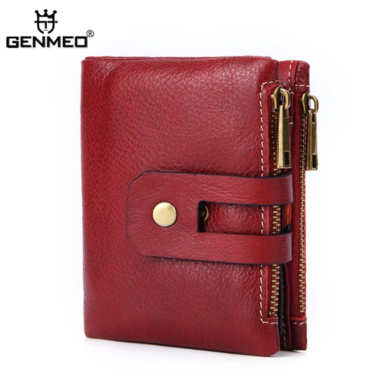 

GENMEO New Genuine Leather Wallet Men Cow Leather Purse with Card Holder Short Clutch Bag with Zipper Coin Purse Bolsa Feminina