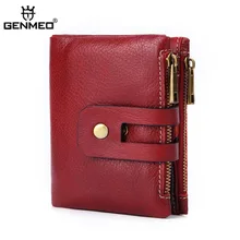 GENMEO New Genuine Leather Wallet Men Cow Leather Purse with Card Holder Short Clutch Bag with Zipper Coin Purse Bolsa Feminina hot sell new thick purse fashion women zipper wallet wristlet bag with serpentine genuine cow leather