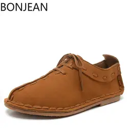 BONGEAN/мужская повседневная обувь из замши, мужские туфли на плоской подошве черного и коричневого цвета, мужские туфли-оксфорды ручной