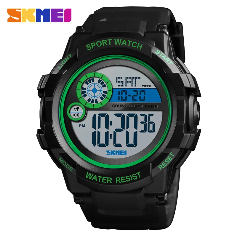 SKMEI Outdoor Sports Men Watch Digital Wristwatches Men Waterproof WeekDisplay Alarm Clock Digital Watches reloj hombre 1387 - Цвет: Green