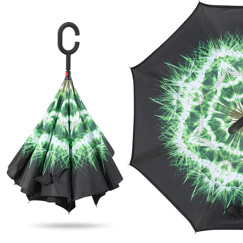 Ветрозащитный обратный складной зонт для женщин, двойной слой перевернутого зонта, самостоящий наизнанку, защита от дождя, С-крюк, руки