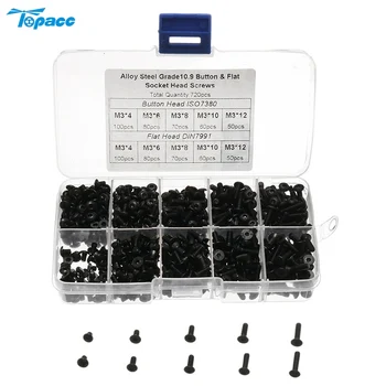 

Best Deal! 720pcs Alloy Steel M3 Button Flat Socket Head Screws Set Hex Socket Cap Screw Bolt for RC Repairing Soldering Part