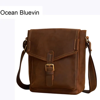 

OCEAN BLUEVIN New Hot Genuine Leather Men Shoulder Bags Male Small Messenger Bag Man Vintage Flap Crossbody Bags Men Leather Bag