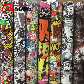 

10/20/30/40/50/60X152CM/LOT CARTOON GRAFFITI CAR STICKER BOMB WRAP SHEET DECAL VINYL DIY CAR BOMB VINYL FILM BY FREE SHIPPING