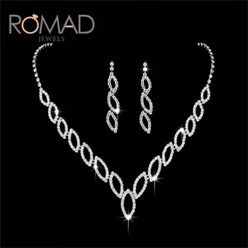 

BOAKO Leaf Wedding Jewelry Set Bridel Rhinestone Leaves Pendant Necklace Earrings Women Girl Birthday Party Jewelry Suit R3