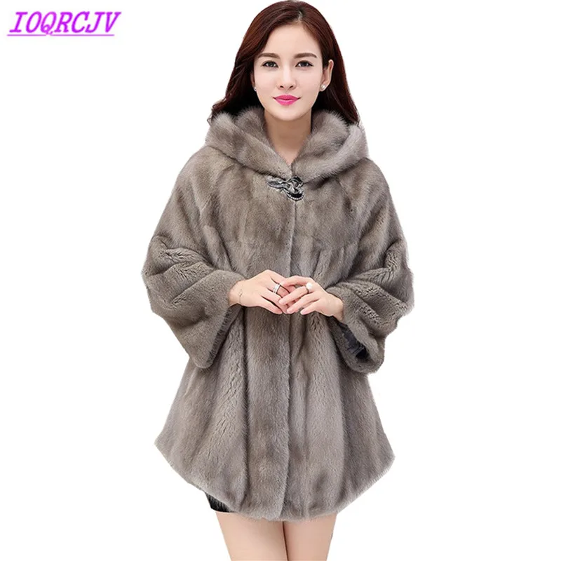 

2018 New autumn winter for women Faux Mink fur coats Hooded jacket Medium length Thick warm Loose Mink fur Outerwear IOQRCJV 004