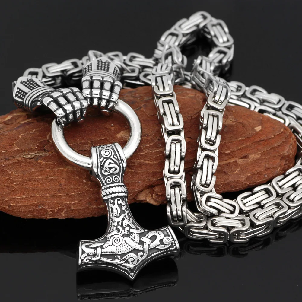 Men stainless steel Nordic Rune Viking Hand Hold Thor