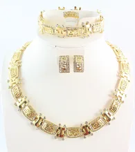 Free shipping fashion trendy rhinestone necklace earring ring and bracelet african gold plated jewellry set for