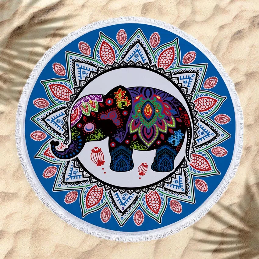 

Geometric Elephant 150cm Summer Round Beach Towel Microfiber For Adults Kids Bath Shower Towels Yoga Mat Blanket With Tassels