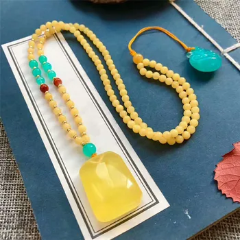 

Genuine Natural Yellow Crystal Rare Gems Stone Woman Rectangle Shape Pendant Necklace AAAA 39*23*12mm