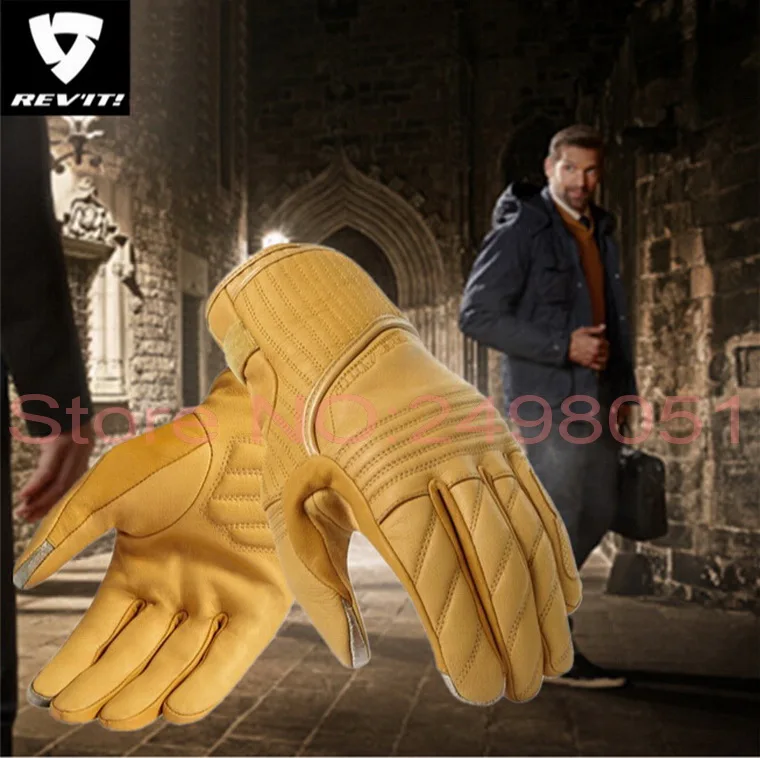 ФОТО Newest Netherlands REV'IT! Abbey Road motorcycle gloves leather revit motorbike riding gloves touch screen black yellow color