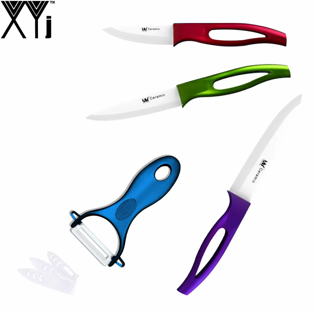 

Global Ceramic Knife Set XYJ Brand 5" Slicing 4" Utility 3" Paring Knife A Blue Ceramic Peeler Kitchen Knives Best Cooking Tools