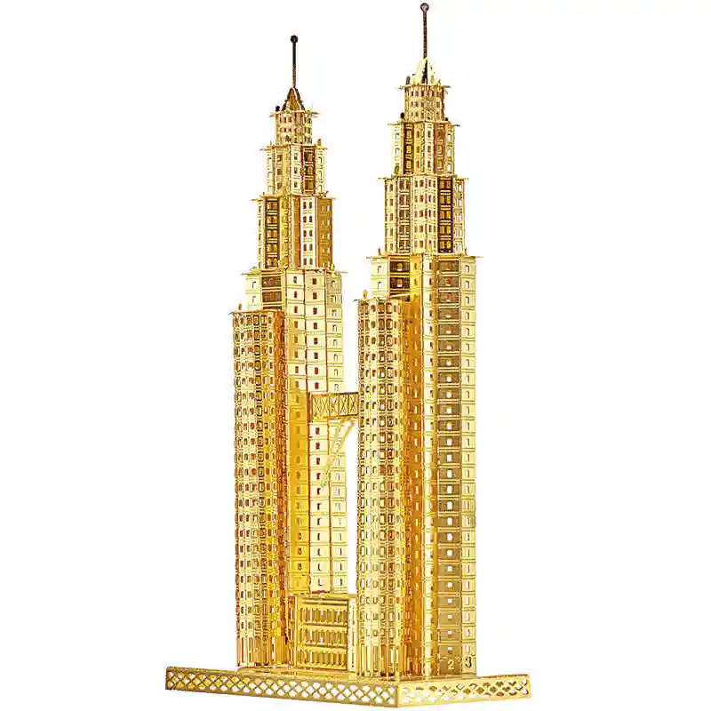 

3D Stereoscopic Metallic Puzzle Twin Towers Model Manually Assembled House Model Adult Educational Toy Alloy Material Toy Model
