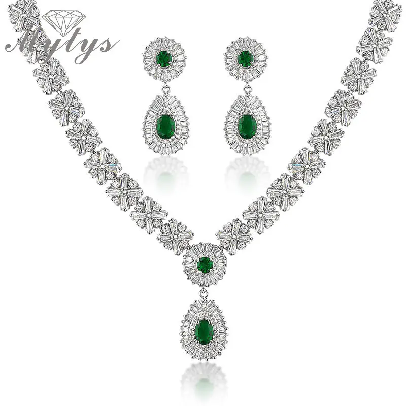 

Mytys High Quality Crystal Flower Crystal Chain Necklace Water Drop Pendant and Earrings Fashion Women Jewelry Sets CN109