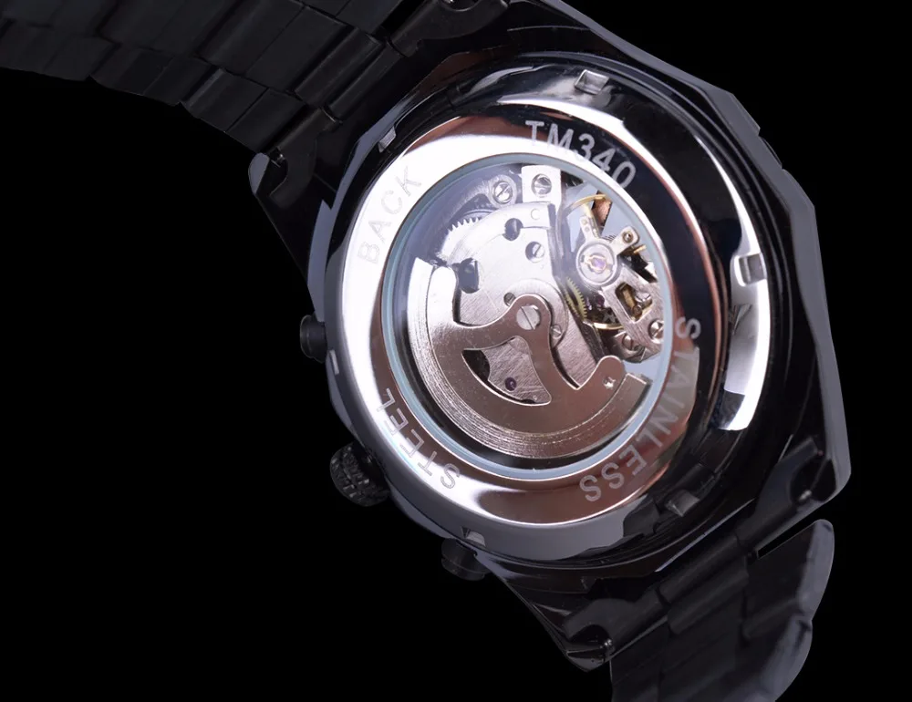 Sport Racing Series Skeleton Stainless Steel Black Golden Dial Watches Men Automatic Watch Clock Men Forsining