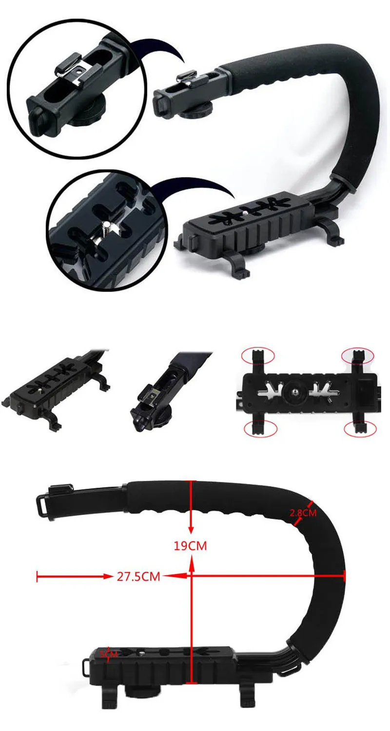 U/C Форма флэш-кронштейн держатель видео ручка ручной захват для DSLR SLR камеры мини DV видеорегистратор GoPro смартфон