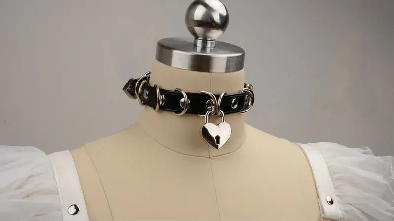 Harajuku Cute Romantic Heart Lockable Choker With Key 2 Layer PU Leather Collar Necklace D Sharp Metal Buckle Choker 8
