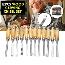 12 шт. набор резьба по дереву долотом нож Дерево токарный высокий стальной резак долото набор инструментов для поделок ручной инструмент для дерева+ мешочек
