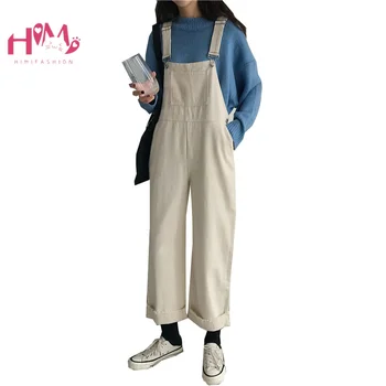 

Womens Harajuku Black Denim Jumpsuit Overalls Korean Loose Casual Rolled Up Jean Long Pants Female Vintage Wide Leg Rompers