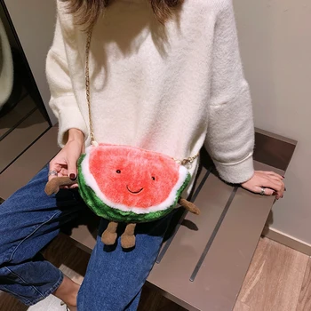 

Bag for women Cute plush pouch ins fashion funny on new watermelon bag girl chain shoulder small shoulder bag