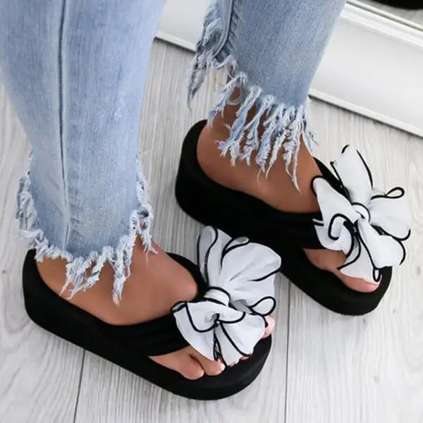 

WENYUJH Fashion Women Bow Wedges slippers New Woman Summer Slippers Flip Flops Non-Slip Clip Toe Beach Slippers Zapatos De Mujer