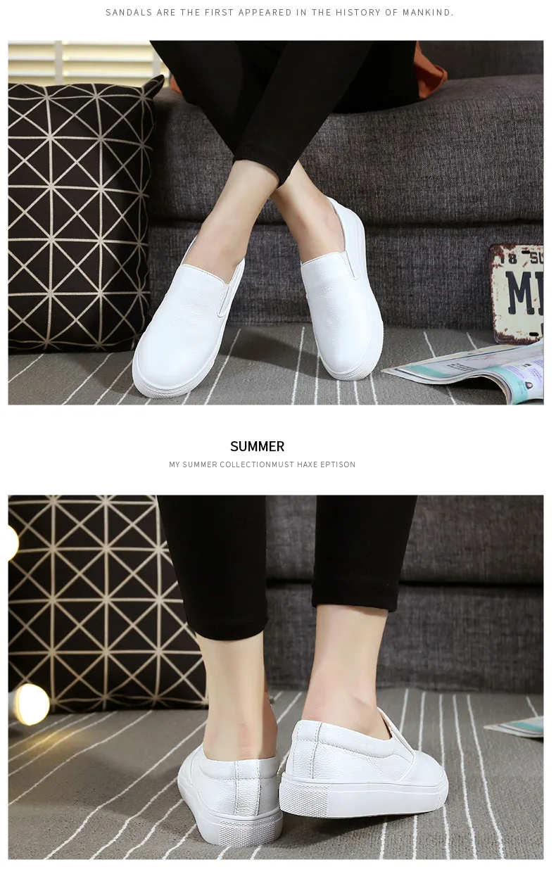 DONGNANFENG/женские белые туфли из натуральной кожи; лоферы на плоской подошве; кроссовки без шнуровки; Корейская Вулканизированная обувь; YZ-115