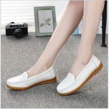 Демисезонные женские туфли на плоской подошве; женские лоферы из натуральной кожи; женские мокасины; плоские на низком каблуке; обувь для медсестры; Повседневная обувь для мам