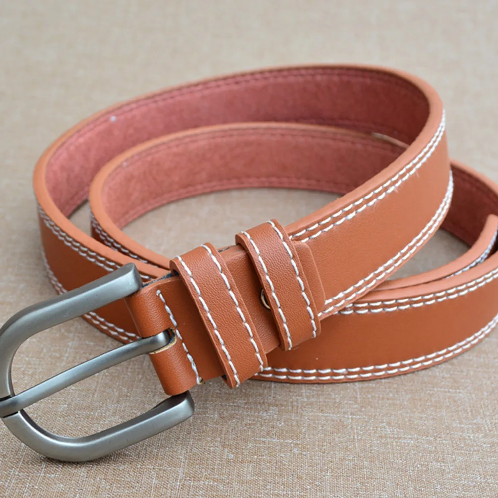 

YJSFG HOUSE Women Fashion Belts Lady Vintage Metal Boho PU Leather Pin Buckle Waist Belt Thread Waistband Solid Sturdy Belts