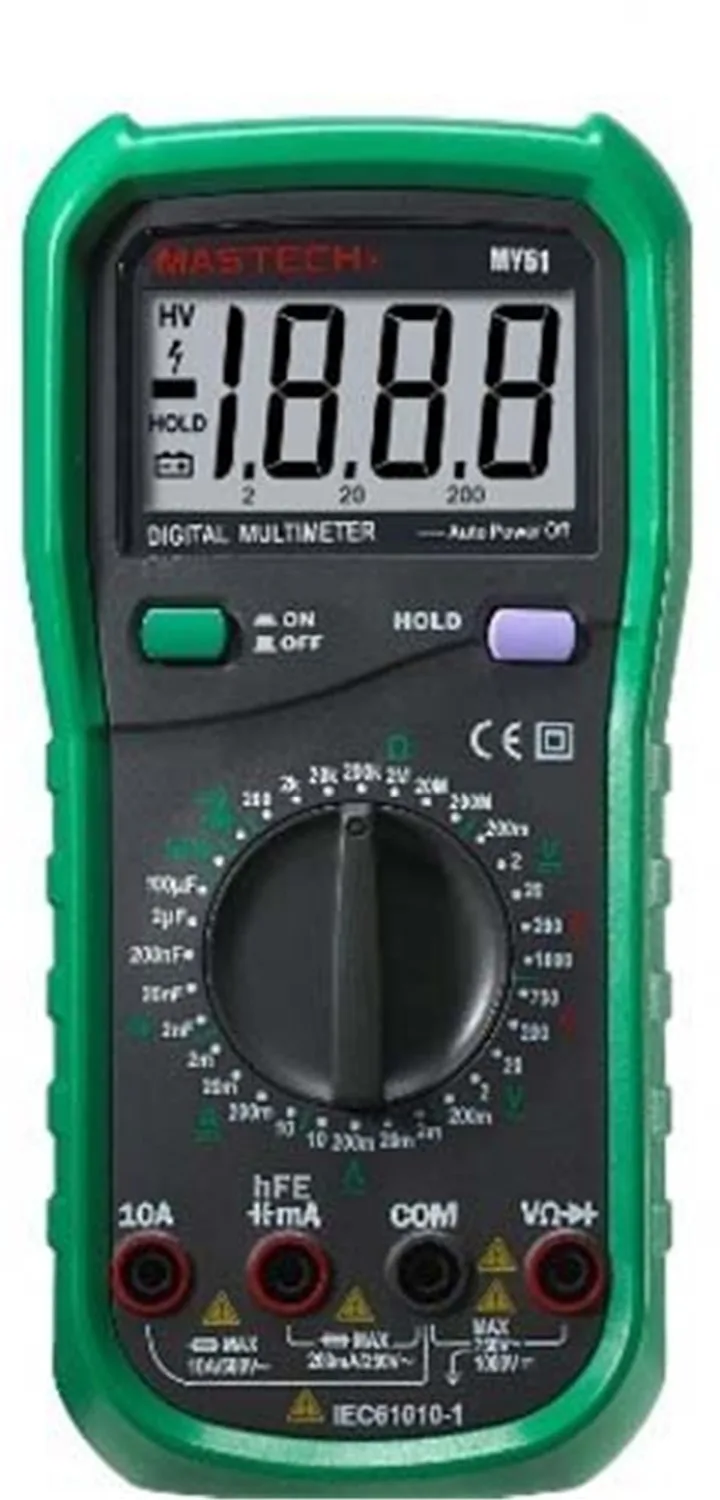 

MASTECH MY61 DMM Digital Multimeter AC/DC Ammeter Voltmeter Ohmmeter Professional w/Capacitance & hFE Test Testers