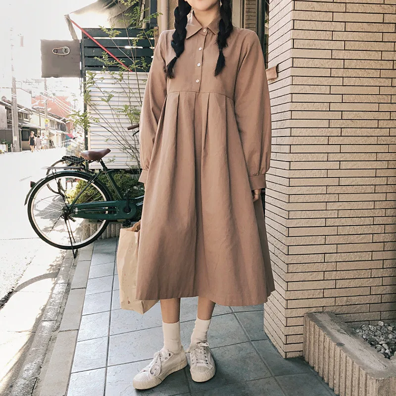 2019-Autumn-Korean-Women-Kawaii-Sweet-Dress-Patchwork-Bow-Mid-Calf-Full-Sleeve-Party-Dress-A